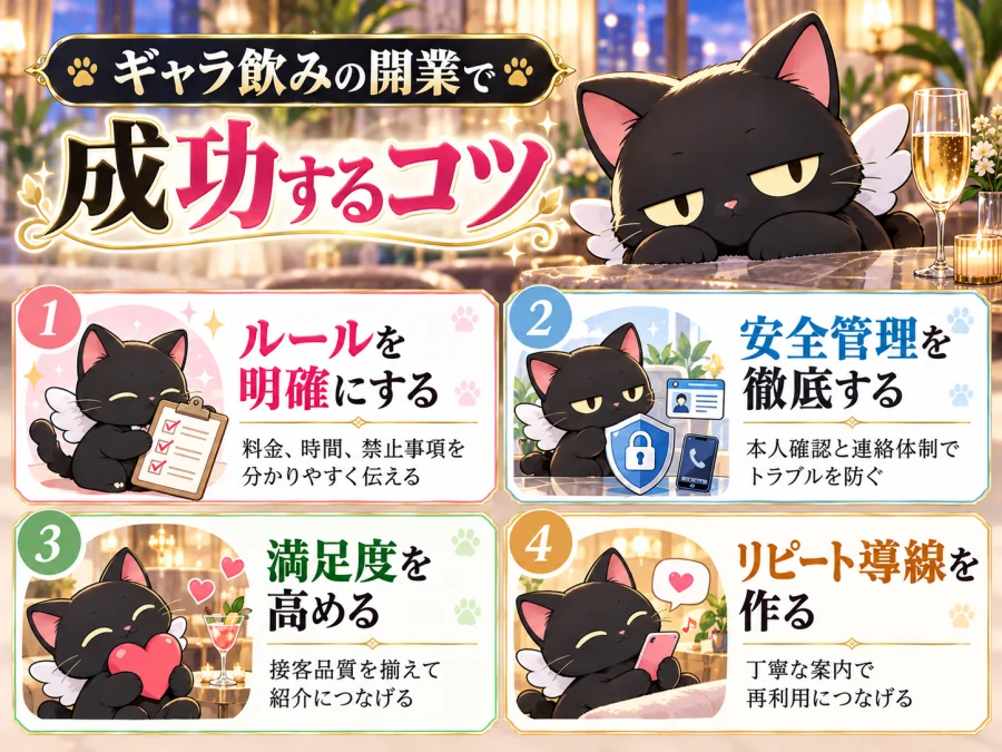ギャラ飲みの開業の運営で見直す4つの成功ポイント