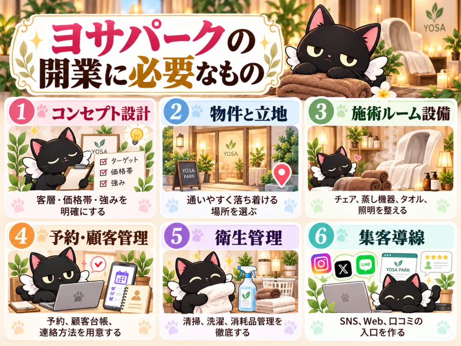 ヨサパークの開業の開業前に必要な6項目
