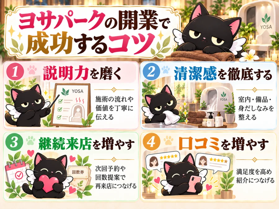 ヨサパークの開業の運営で見直す4つの成功ポイント