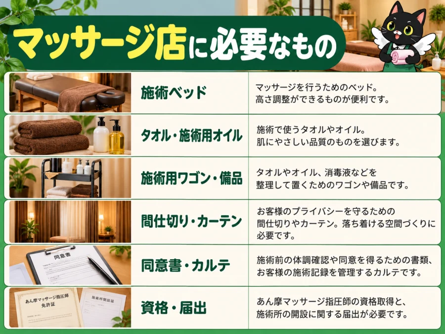 マッサージ店の開業に必要なもの