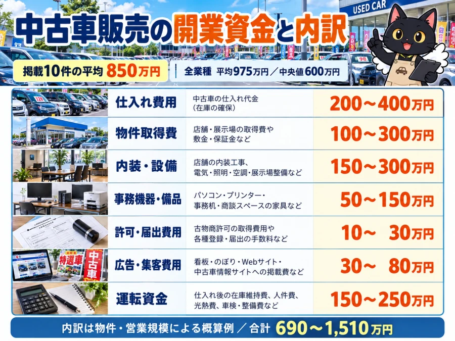 中古車販売の開業資金