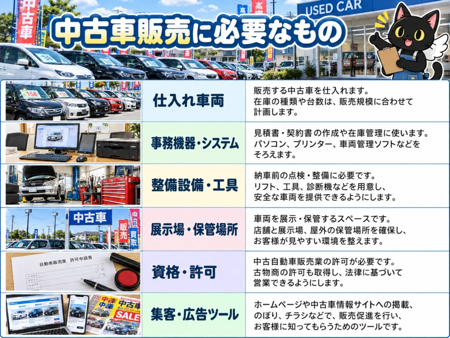 中古車販売の開業に必要なもの