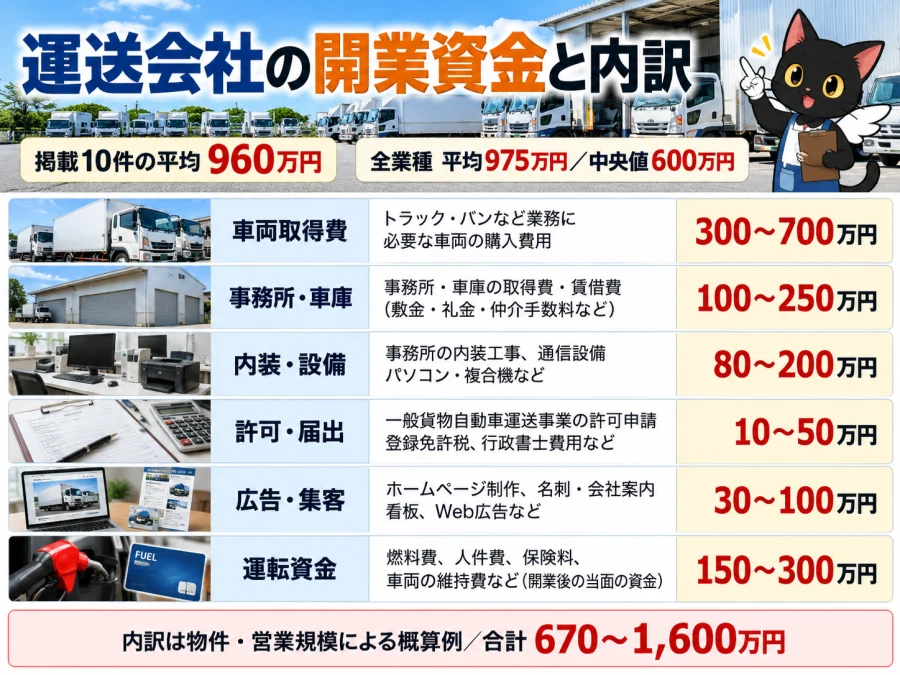運送会社の開業の開業資金と内訳