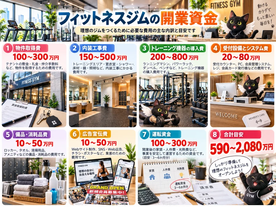 フィットネスジムの開業の開業資金と内訳
