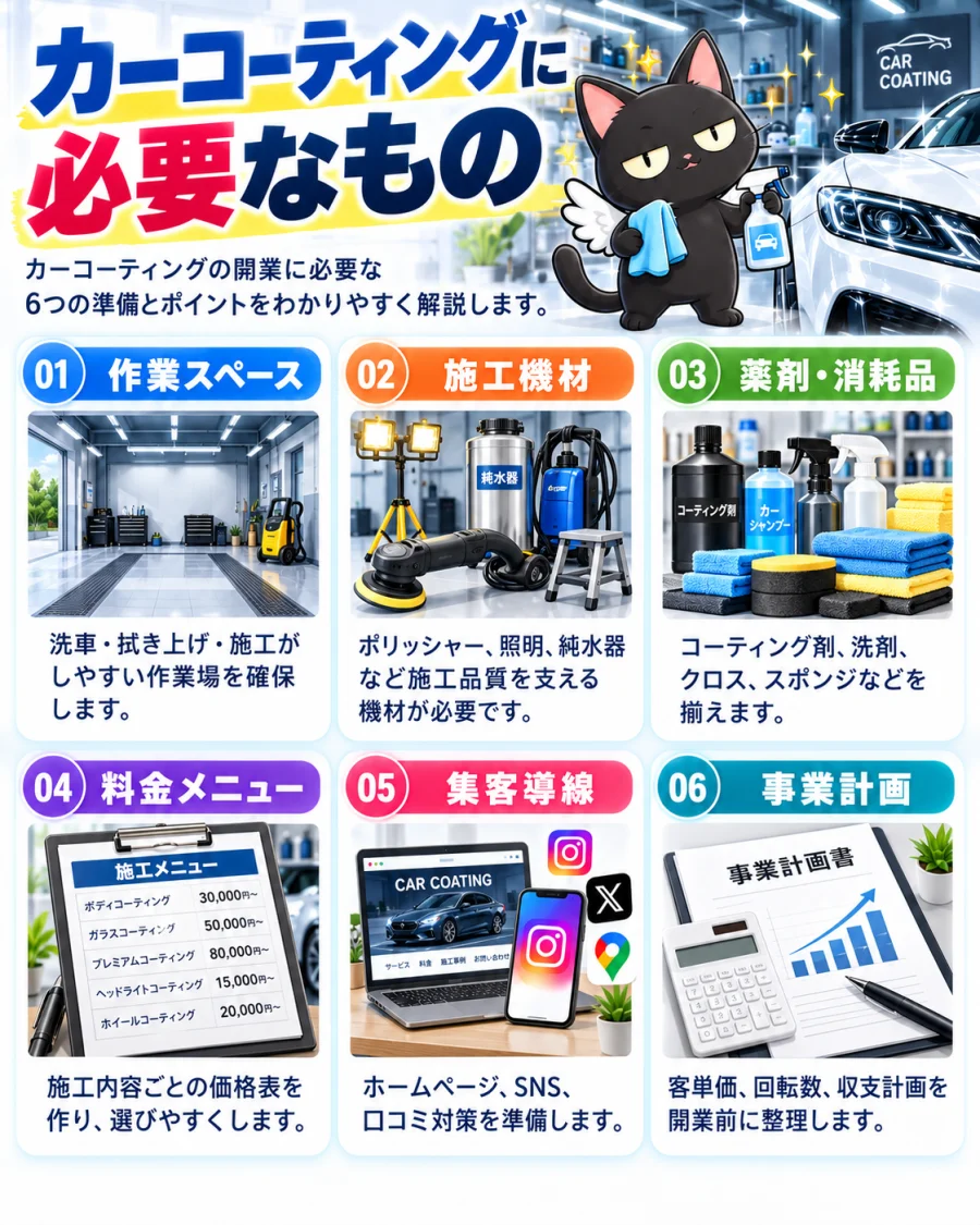 カーコーティングの開業の開業に必要な6項目
