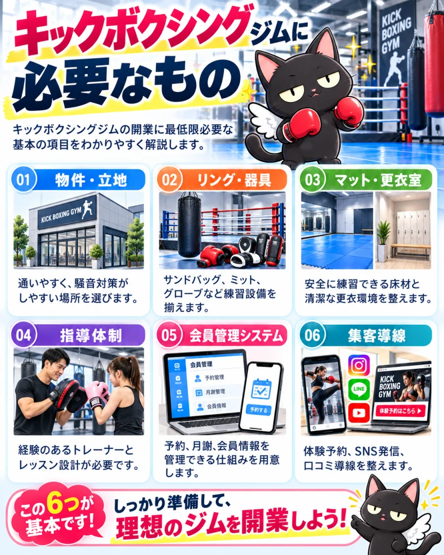 キックボクシングジムの開業の開業に必要な6項目