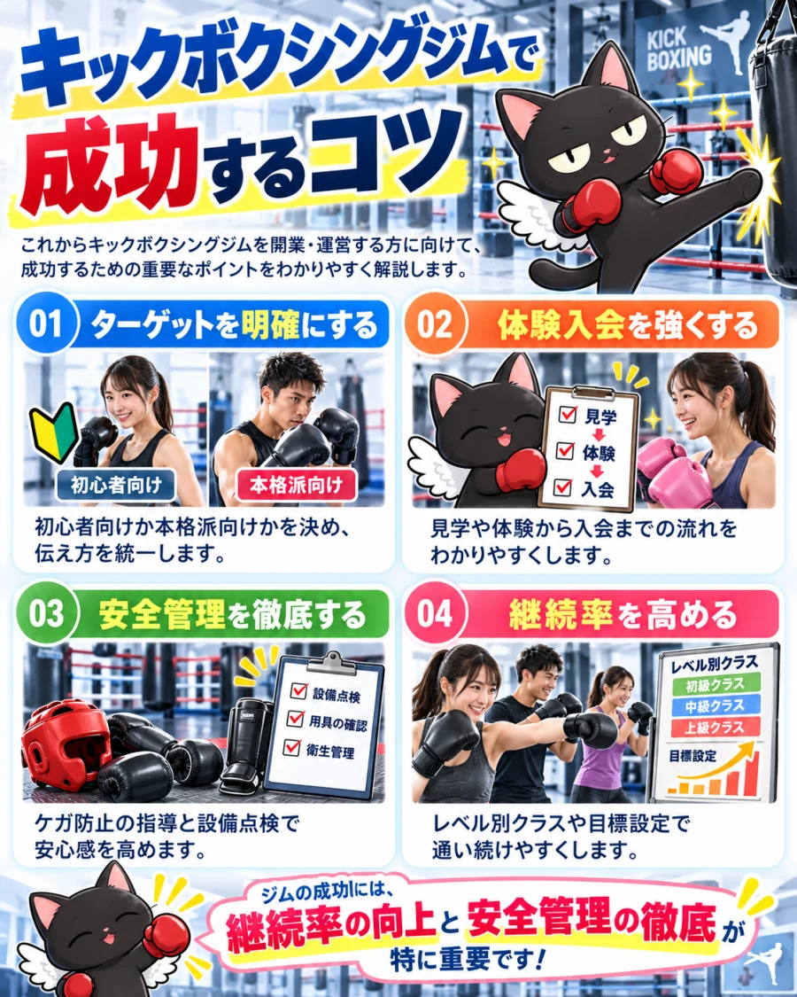 キックボクシングジムの開業で成功する4つのコツ