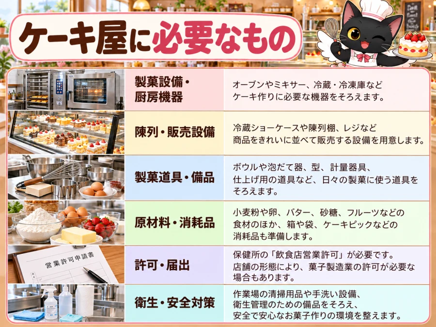 ケーキ屋の開業の開業に必要な6項目