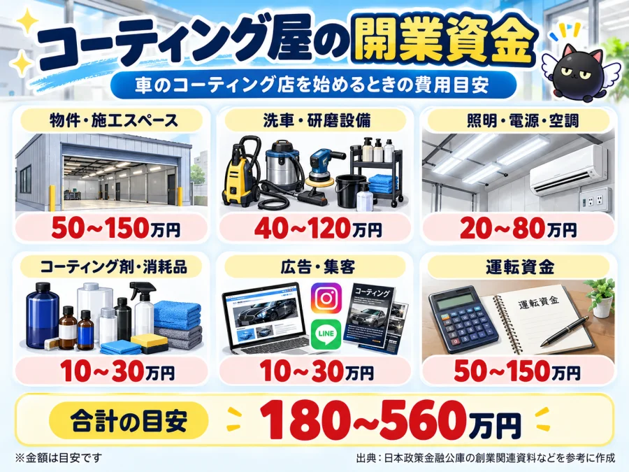 コーティング屋の開業の開業資金と内訳