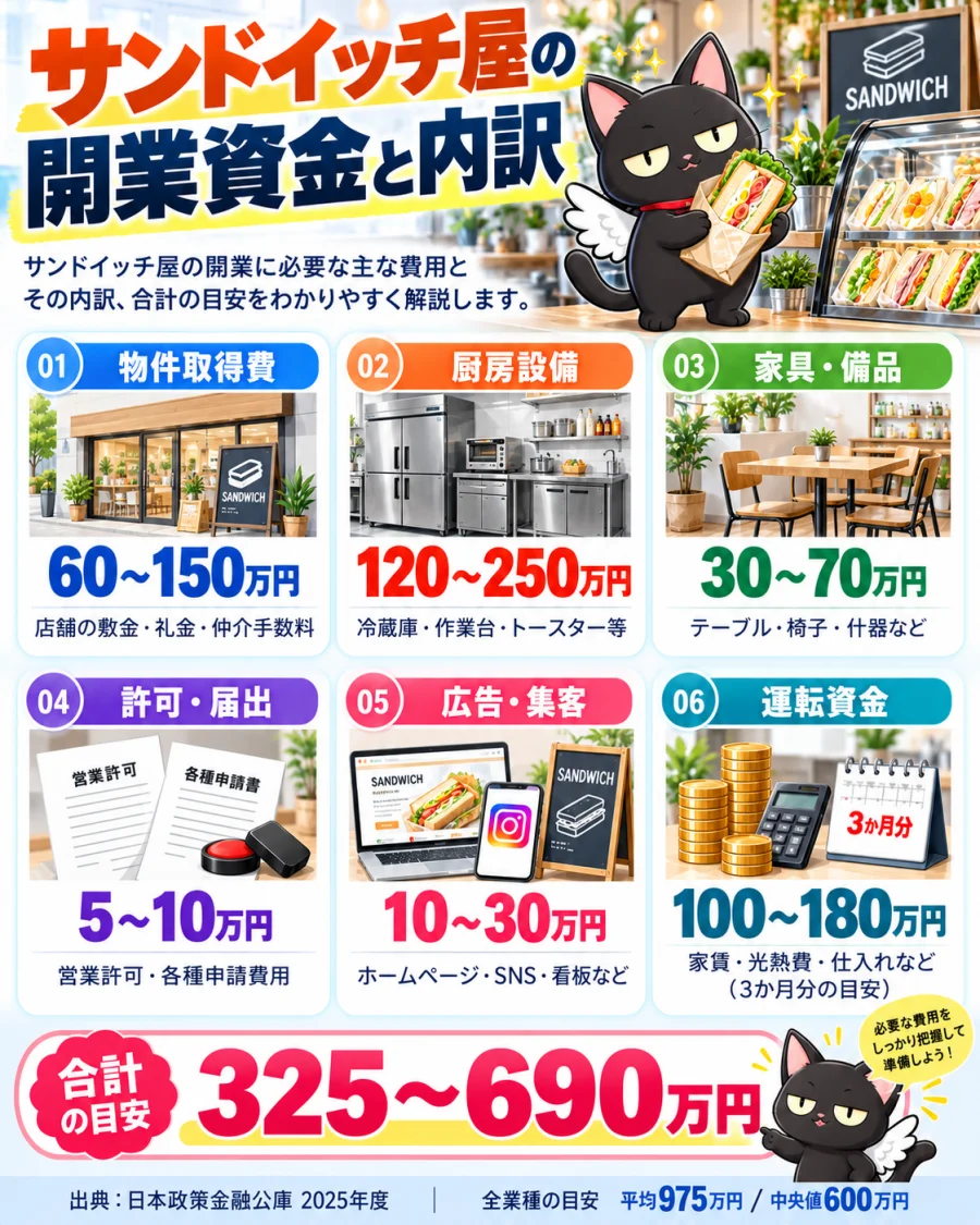 サンドイッチ屋の開業資金と内訳