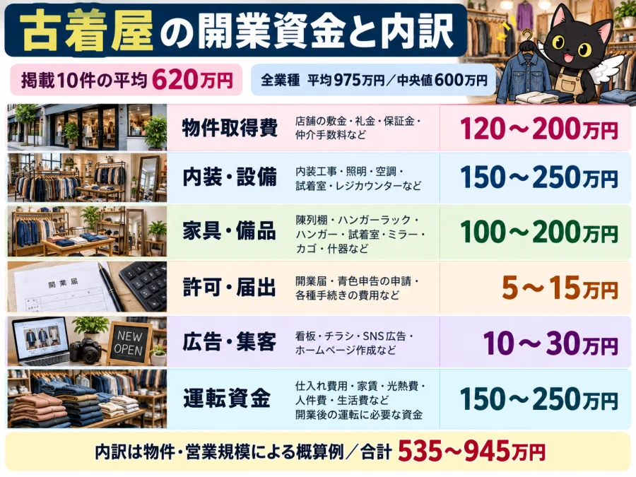 古着屋の開業の開業資金と内訳
