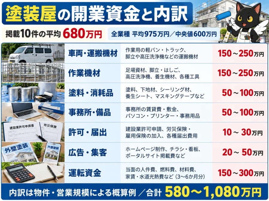 塗装屋の開業の開業資金と内訳