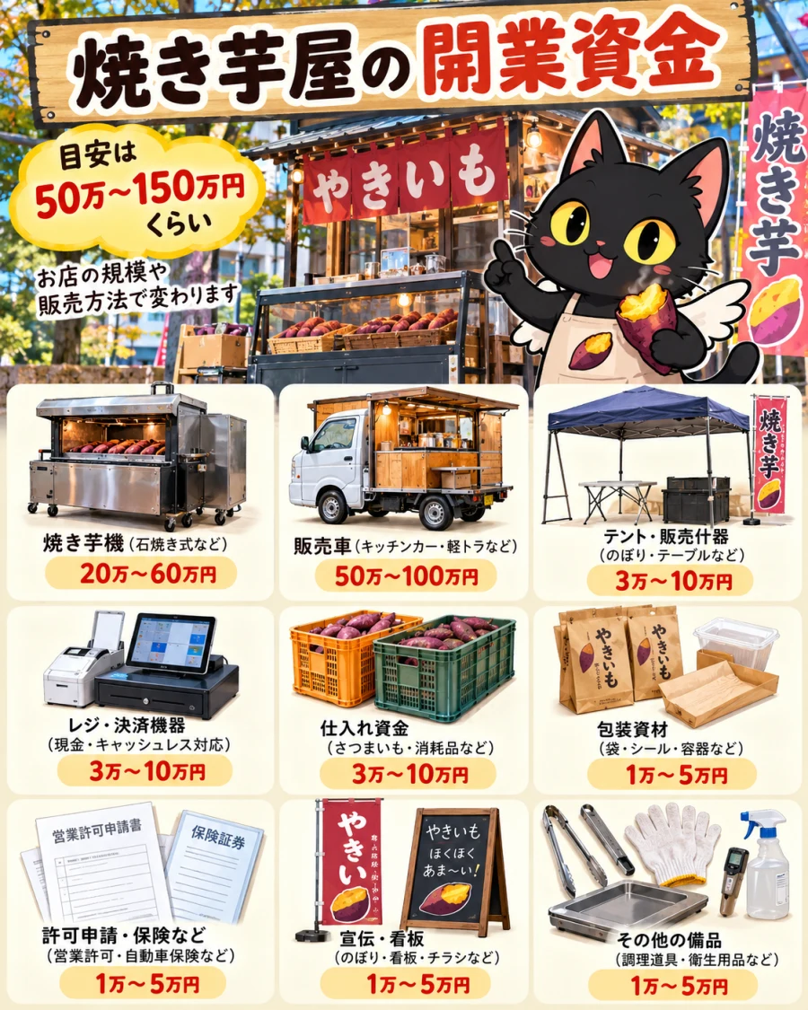 焼き芋屋の開業の開業資金と内訳