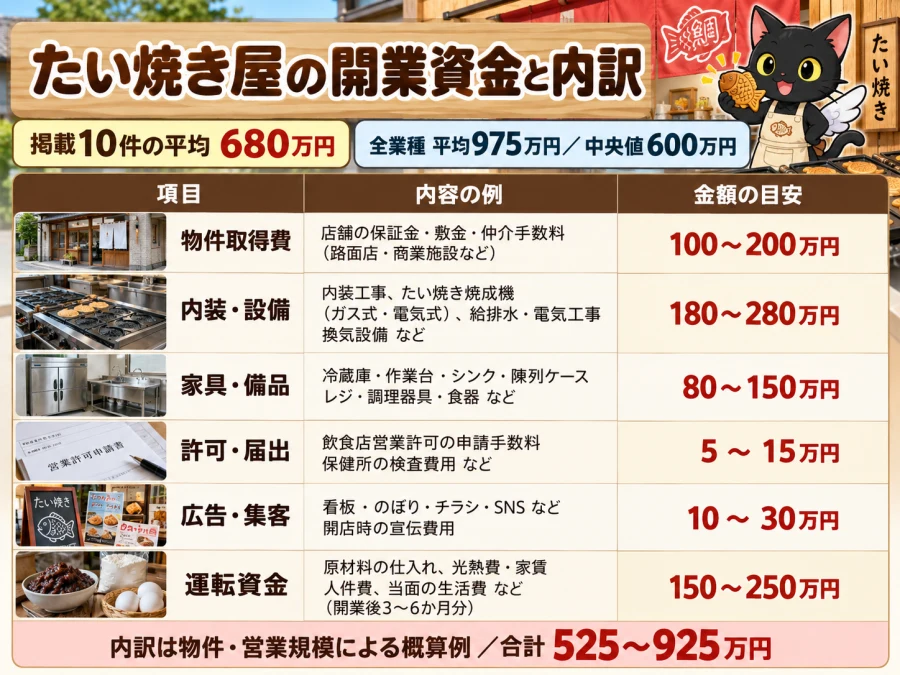 たい焼き屋の開業の開業資金と内訳