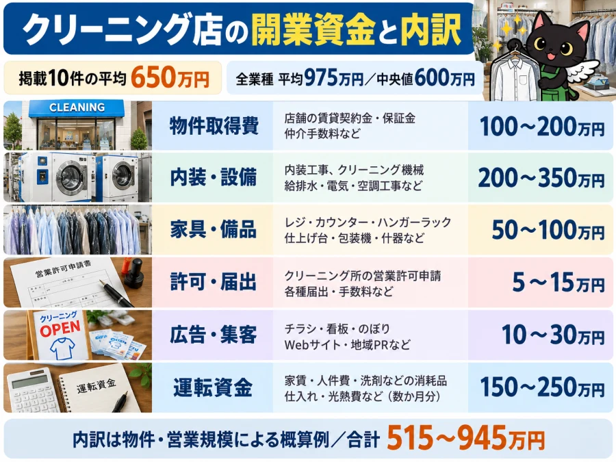 クリーニング店の開業の開業資金と内訳