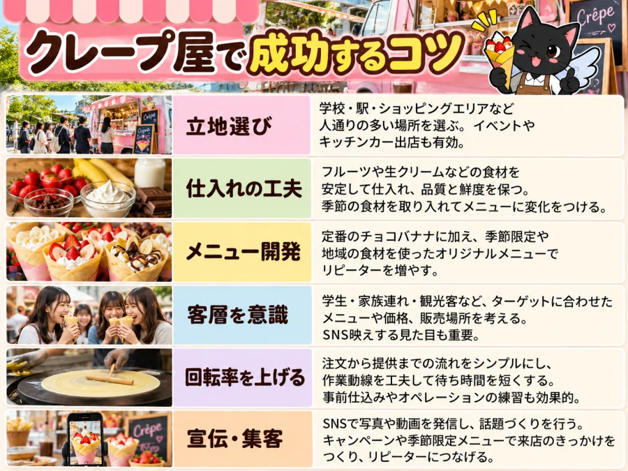 クレープ屋の開業で成功するコツ