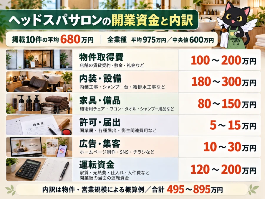 ヘッドスパサロンの開業の開業資金と内訳