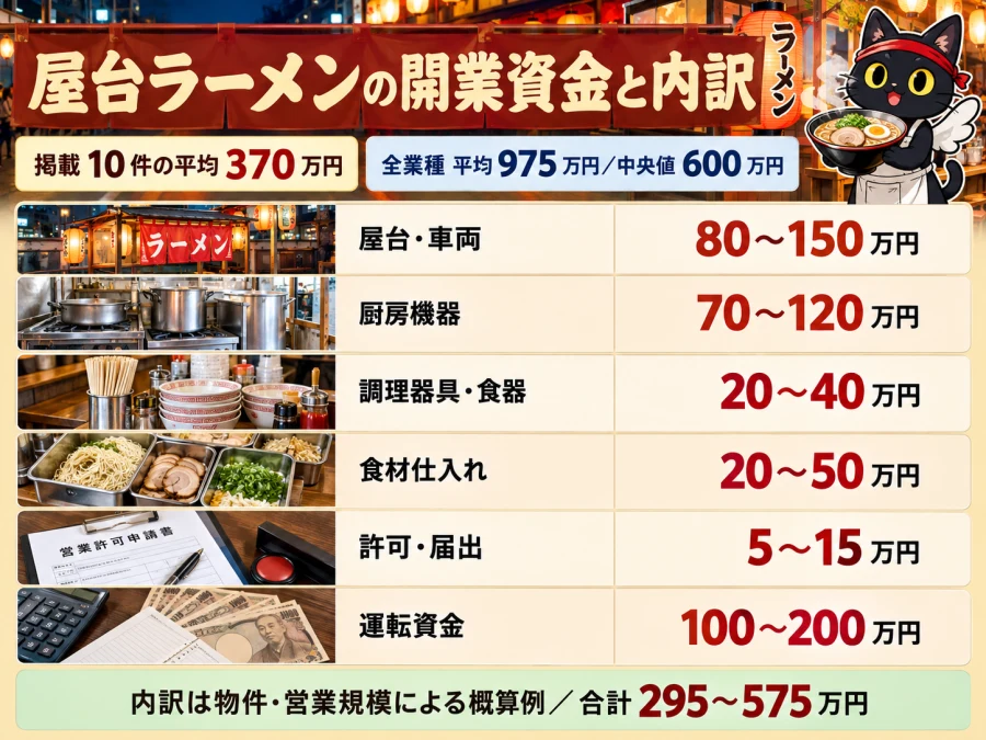 屋台ラーメンの開業の開業資金と内訳