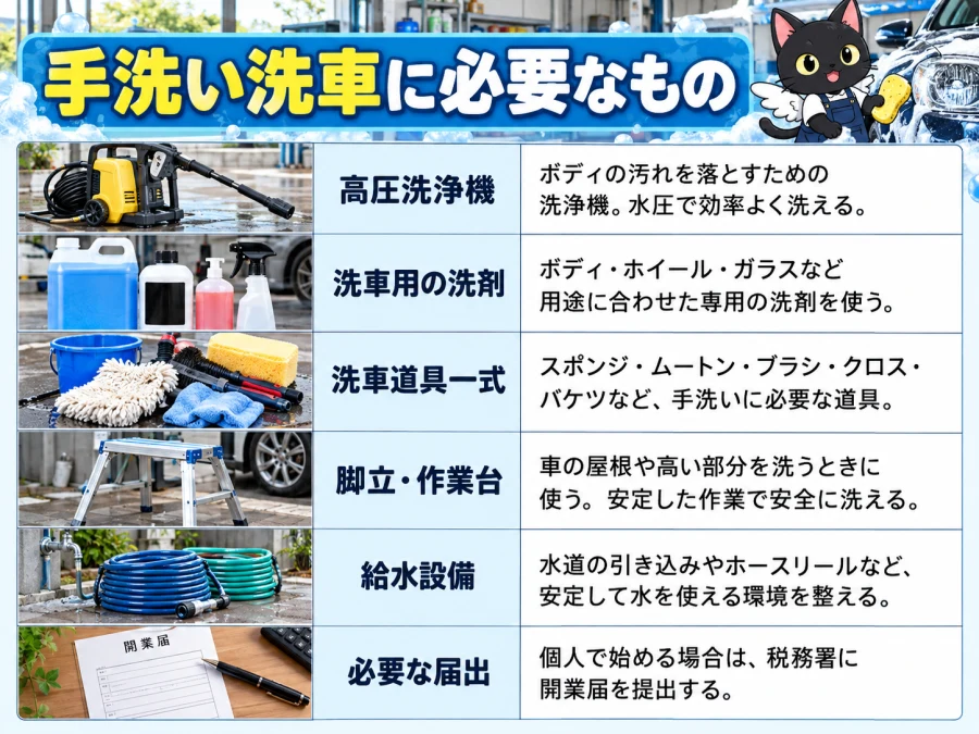 手洗い洗車の開業に必要なもの
