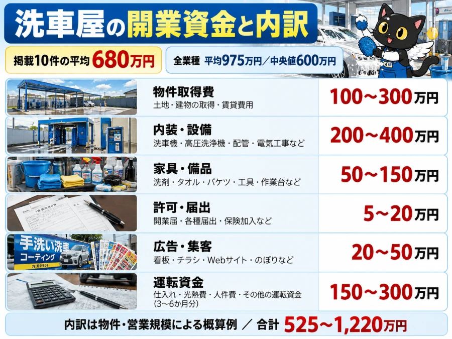 洗車屋の開業の開業資金と内訳