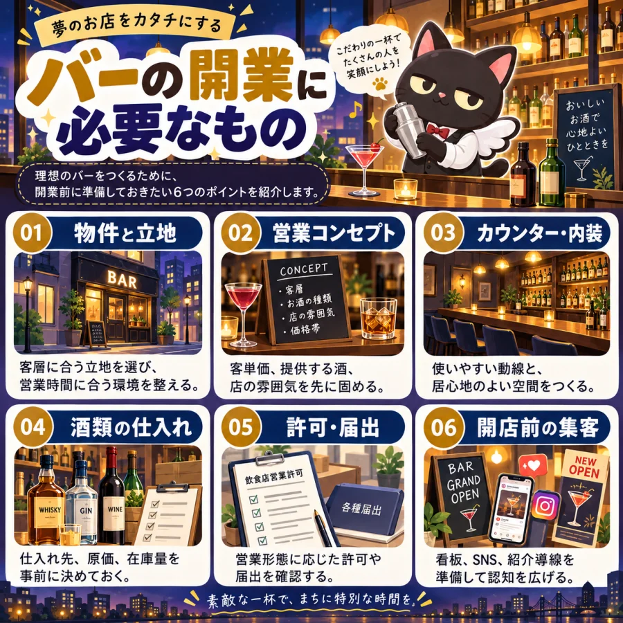 バーの開業に必要なもの