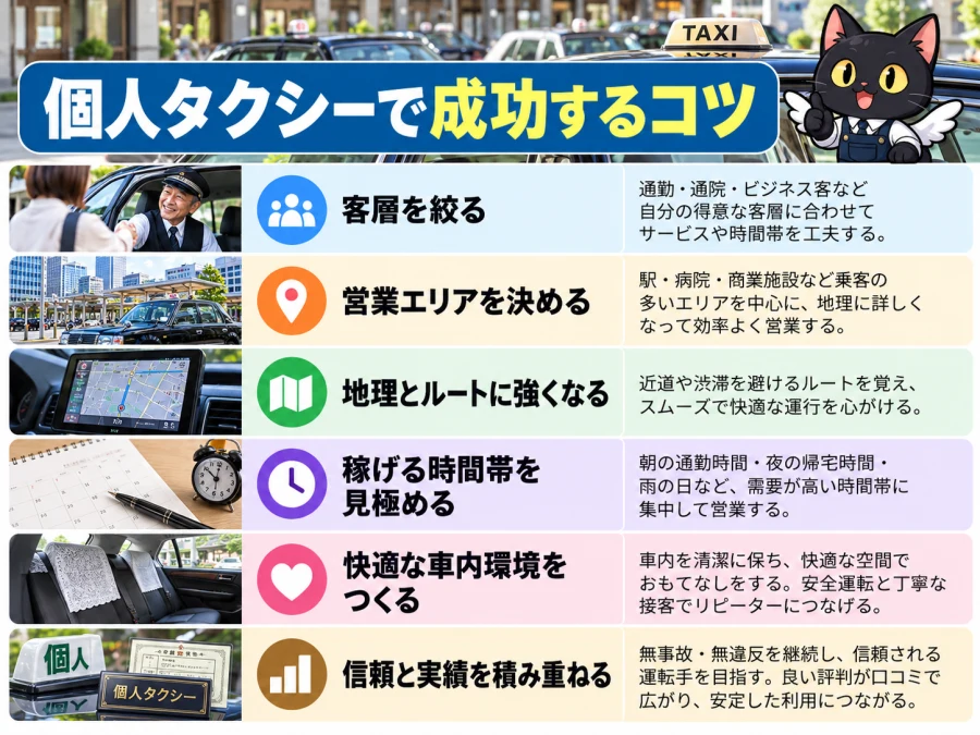 個人タクシーの稼働を安定させる方法の業種別運営ポイント