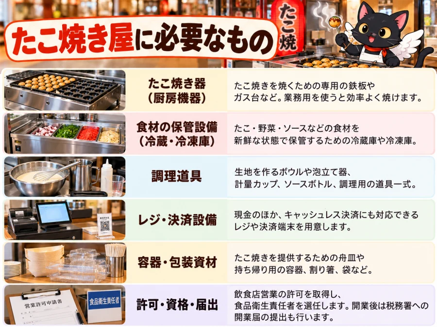 たこ焼き販売の営業許可と仕込み設備の許可・設備・営業体制