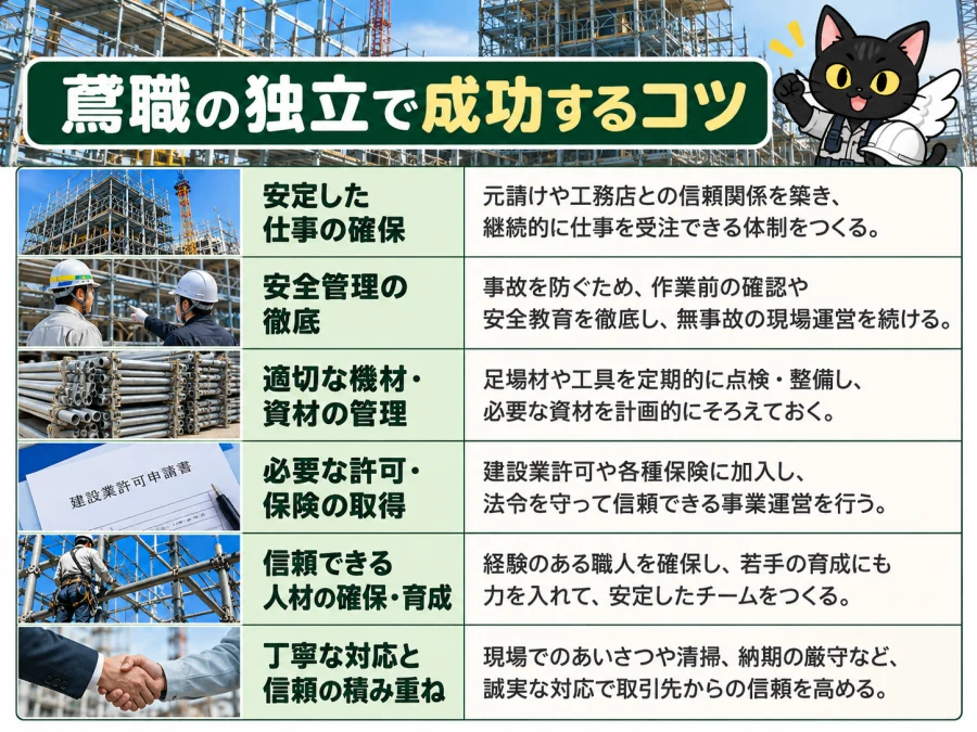 鳶職の受注、作業安全、見積、稼働を整えるコツの図