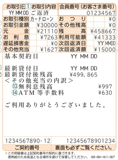 アコム公式「ATMご利用明細書の見方」の、ご返済明細の見本（2026年10月4日）