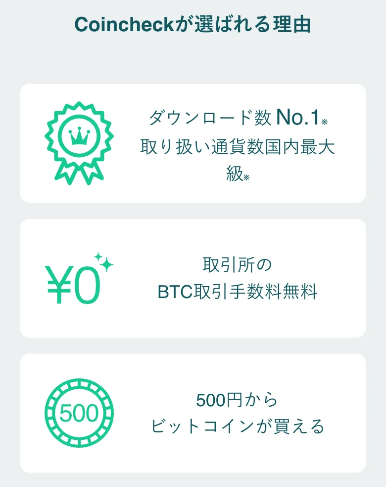 コインチェック公式（トップ）の「Coincheckが選ばれる理由」（2026年10月11日に撮影）