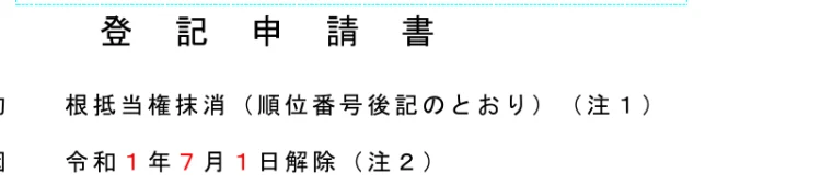 法務局「根抵当権抹消」の登記申請書の記載例より