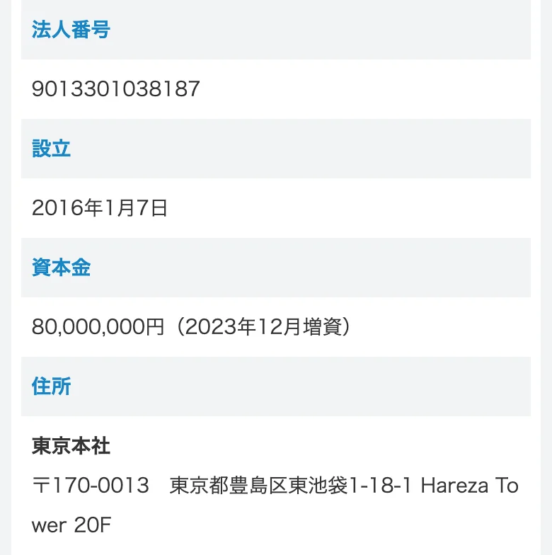 株式会社No.1公式「企業情報」（2026年10月11日に撮影・代表者名の行より下）